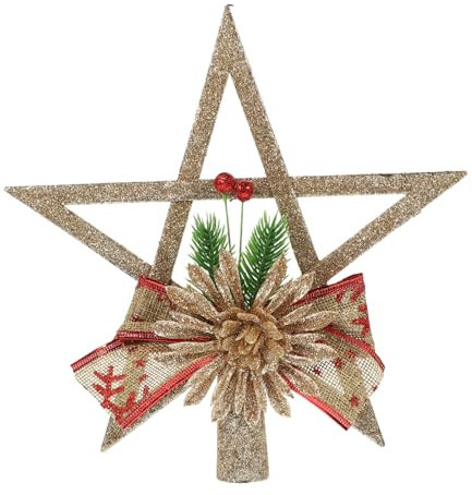 BUGUUYO Weihnachtsbaumspitze Stern Christbaum Topper Stern Weihnachtsbaumstern Christmas Tree Topper Weihnachtsbaum Spitze Rustikale Baumspitze Christbaumschmuck Plastik Abstauben Blitz