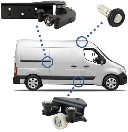 3 roulettes porte latérale compatible pour Master 3, Movano B, Nissan NV400 (à partir de 2010) kit galet de porte coulissante – Guide HAUT - MILIEU - BAS de porte