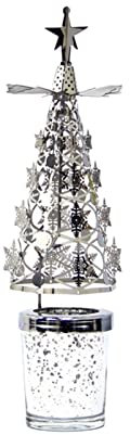 Spinnings Teelichthalter, Weihnachtsbaum-Kerzenhalter Spinnings Kerzenhalter, Rotierender Kerzenhalter aus Metall, Drehende Teelichthalter, Rotierender(Silberne Schneeflocken-Sternenhimmel-Tasse)