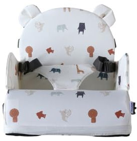 NOUKIE'S - Rehausseur Safari Bébé de 9 mois à 3 ans Chaise Enfant avec Dossier et Coussin- Léger, Pliable et Nomade - Harnais, Sécurité - Imperméable, Déhoussable et Lavable - Max 13 kg - Idéal
