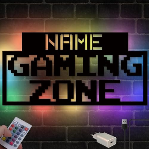 Namofactur Retro Pixel Gamingzone Gaming Zone Wand Deko Zubehör Farbwechsel Lampe Holz Licht Geschenkidee für Gamer Jungs Männer Freund Weihnachten I USB + Fernbedienung