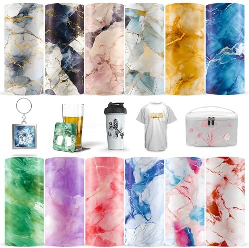 LUCKIGUCK Infusible Transfer Ink Sheets 12 Stück/Set, Marble Vorgedrucktes gefärbtes Sublimationspapier 30.5 X 30.5cm Eisen auf T-Shirt und Tasse