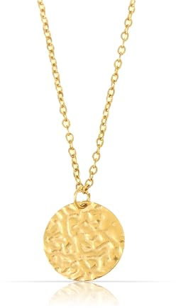 Made by Nami Halskette Damen mit gehämmertem Münzen Anhänger Gold 40 + 5 cm Edelstahl Schmuck Geschenkideen für Frauen