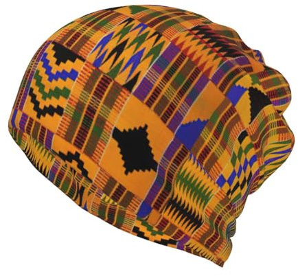 WURTON Afrikanische Textil-Mütze, Patchwork-Druck, lässiger Beanie-Mütze, Unisex, modischer Schal, weich, Stretch, Totenkopfkappe, Krebskopfbedeckung, Afrikanisches Ethno-Muster, One size