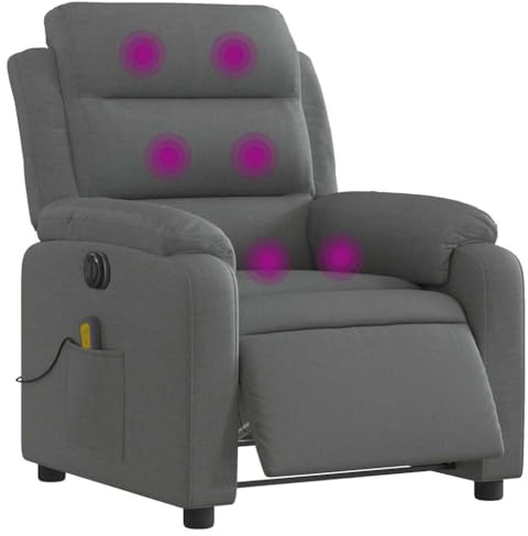 vidaXL Massagesessel Elektrisch, Sessel Verstellbare Rückenlehne Fußteil, Fernsehsessel Relaxsessel mit Liegefunktion, Liegesessel Polstersessel Ruhesessel, Dunkelgrau Stoff