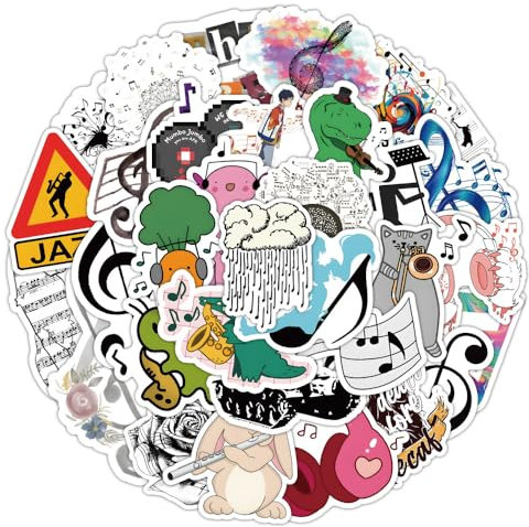 Bric Dodo 50 Stück Cartoons Musik Aufkleber Auto Laptop Telefon Gitarre Skateboard Motorrad Fahrrad Musical Symbol Stickers Set Vinyl Wasserdicht Aesthetic Aufkleber für Jugendliche Kinder Erwachsene