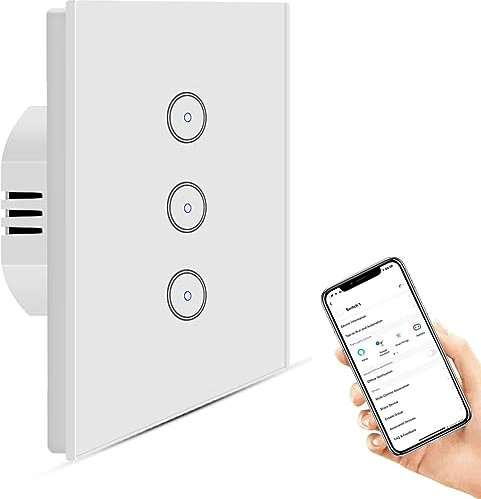 Interruptor de luz inteligente Alexa UseeLink de 3 vías, WiFi, interruptor de luz táctil, funciona con Amazon Alexa y Google Home (3 velocidades)