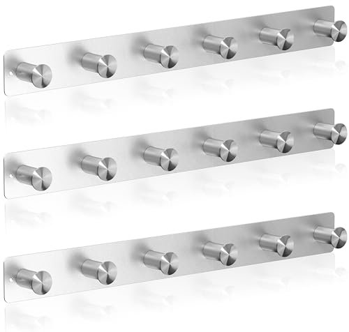 RICOO Appendiabiti da Parete MH025S-6x3 in Acciaio Inox, Attaccapanni da Muro Design Moderno con 6 Ganci per Ingresso, Cucina, Bagno, Montaggio Facile, Argento