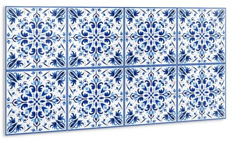 Tulup Wandpaneele 100x50cm PVC Selbstklebend die Küche Wasserdicht Bad Boden Fliesenaufkleber - Blaues Ornament