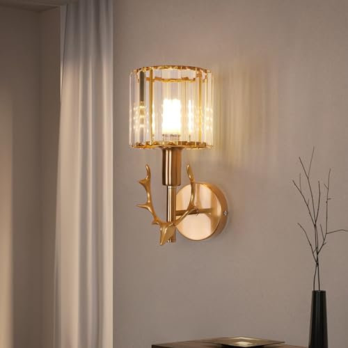 zhxinashu Wandleuchte Innen - Modernes Design Wandleuchte mit Hirschhorn, E27 Wandlampe Gold, Wandlampe Vintage für Schlafzimmer Nachttisch Wohnzimmer Korridor Flur