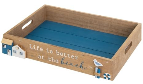 LOLAhome Bandeja Decorativa Marinera Azul de Madera MDF de 40x32 cm