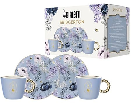 Bialetti Juego de 2 tazas y 2 platillos Bridgerton, Porcelana, 80ml