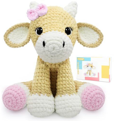 CODGP Häkelset für Anfänger mit Schritt-für-Schritt-Videoanleitungen, Häkeltier-Sets mit Garn für Erwachsene Kinder,Häkelsets Kalb