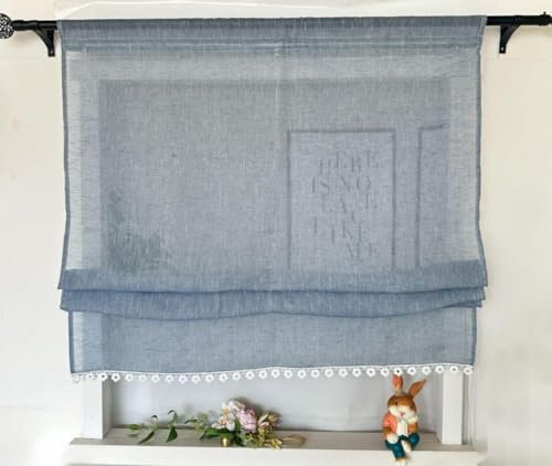 Vordesack Leinenoptik Raffrollo mit Faltoptik & Blumenborte BxH 50x140cm