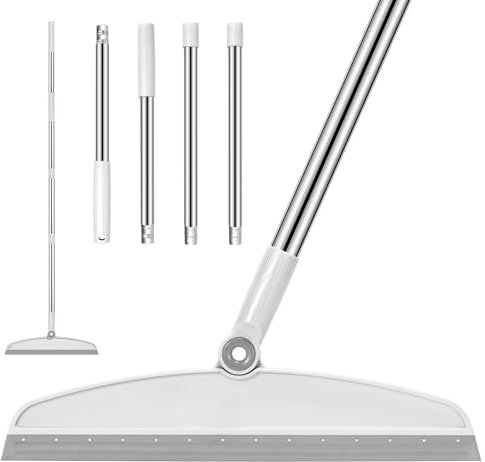 Multifunction Magic Broom, 54 Inch Adjustable Long Handle Silicone Floor Squeegee, Sweep and Scrape 2 in 1 Household Cleaning Broom for Floor, Bathrooms, Kitchens, Showers, Pet Hair, Glass,White