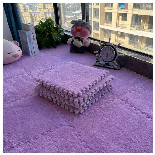 Milk Velvet Patchwork Rugs, Plush Puzzle Foam Floor Mat, Plush Interlocking Carpet Tiles, Anti-Slip Rug Puzzle Mats for Floor (20 pcs purple, 30 * 30 * 1 cm)