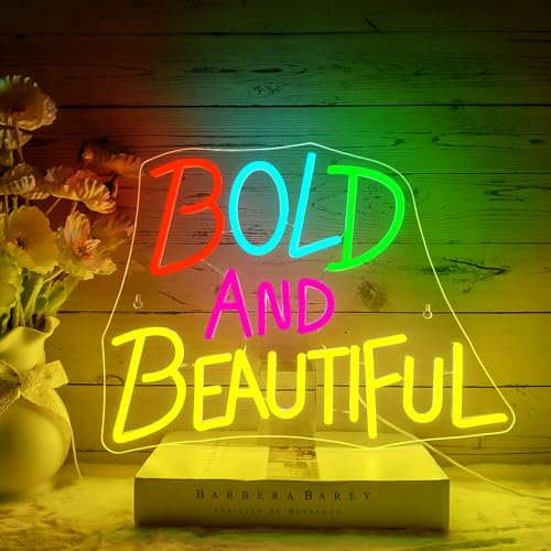 NOXET Bold And Beautiful Neon Schild Bunte Buchstaben Neonschilder Schönes Neonlicht für Schlafzimmer, Mädchenzimmer, Hochzeit, Party, Zuhause, Bar, Bekleidungsgeschäft