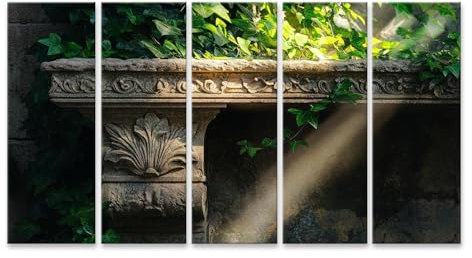 islandburner Prime Bild auf Leinwand Altes Steinrelief mit Efeu und Lichtstrahl Bilder Wandbilder Poster