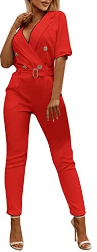 Overall Damen Elegant, Jumpsuit Sommer Hosenanzug, Lang Playsuit Outfit Frauen Komplett, Romper Einteiler Kostüm, Hohe Taille Hosenanzug Damen Festlich Mit Ärmeln Kuschelig Jumpsuit Damen Sportlich