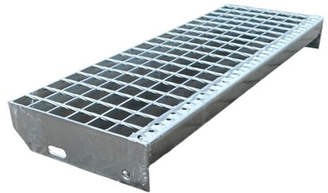 F & R Metallstufe 600x240 mm Verzinkt mit Schrauben– Treppenstufe Gitterrost Aus Feuerverzinktem Stahl Ideal Für Außentreppen Rutschfest Witterungsbeständig + Schraubenset 4 Stk.