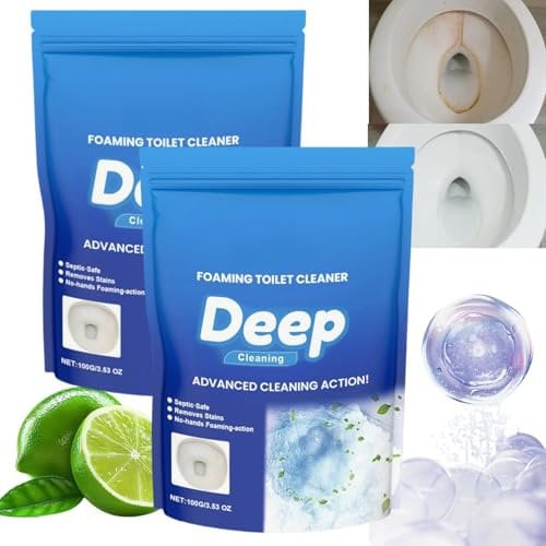 2pcs Toilet Cleaner Limescale Remover,Self Activating Powder for Toilet Bowl Cleaning,Toilet Active Oxygen Agent,Fast Heavy Duty Drain Gel,Limescale Remover Toilet,Touch Free Fizzy Foam Toilet Cleaner