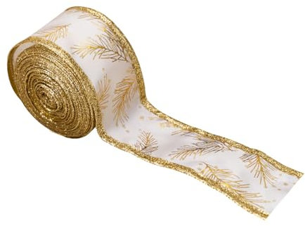 Fahoujs Foglia di polvere glitterata da 5 metri, nastri di Natale, decorazione per albero di Natale