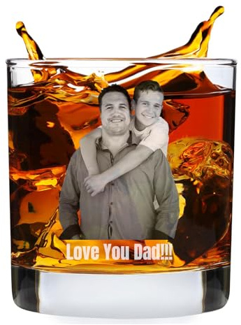 Personalised Whiskey Glass with Image, Engraved Glass Tumblers, 240ml&330ml, Unique Gifts for Men, Birthday&Retirment Gifts for Men (Transparent, 330, Millilitres)