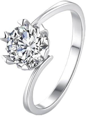 Skcess 14K Weißgold Ring, Damenring 6.5mm Moissanit Weiß 1ct Größe 58 (18.5)