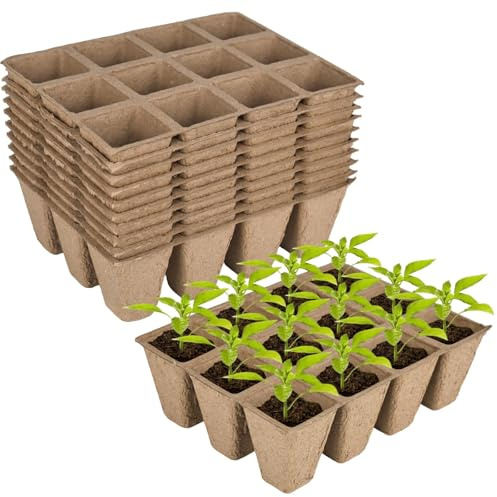 Macetas de cultivo, 4 x 4 cm, biodegradables, 120 celdas, con etiquetas vegetales, de celulosa, rectangulares, pequeñas, de pasta de papel, natural, para plántulas, semillas, esquejes