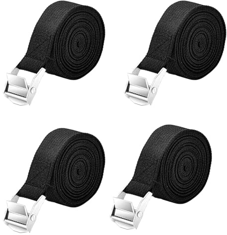4 Pcs Tie Down Straps, Battery Strap, Heavy Duty Straps, Straps Adjustable Black Bike Rack Straps Tensioning Belts with Quick Release Cam Bukle for Vans/Motorcycle/Trucks/Trailer