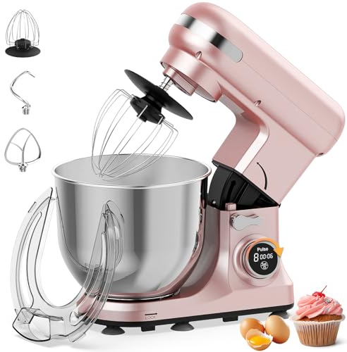 Küchenmaschine, Knetmaschine mit 6,5L Schüssel, Küchenmaschine zum Backen 8 Stufen & Timer, Planetenrührwerk, 1400W Küchenmixer Teigmaschine mit Rührhaken, Knethaken, Schlagbesen Spritzschutz