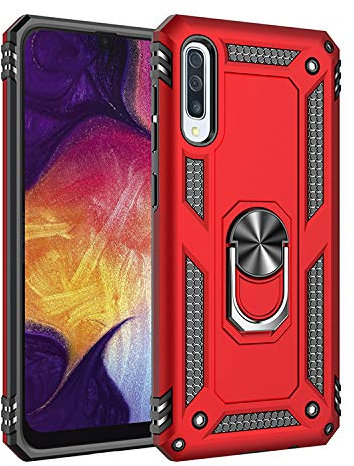 BestST Galaxy A40 Hülle für Samsung Galaxy A40 Schutzhülle 360 Grad Drehbar Ringhalter mit Magnetischer Handyhalter Auto Handy hülle + Displayschutz - Rot