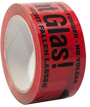 6 x Rolle Packband 'VORSICHT GLAS' | 50mm x 66m | rot | Warnband | Klebeband, Aufdruck:- Vorsicht Glas -