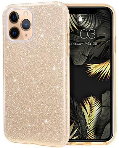 MILPROX iPhone 11 Pro Max Case, Bling Sparkly Glitter Luxury Shiny Sparker Shell, Protective 3 Layer Hybrid Anti-Slick Slim Soft Cover for iPhone 11 Pro Max 6.5 inch (2019)-Gold