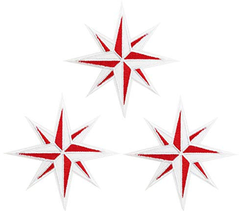 Cute-Patch Red and White Eight 8-Point Compass Embroidered iron on patches Rose Nautical Star