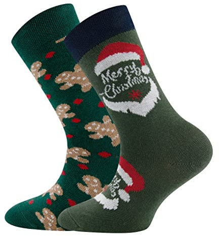 EWERS Socken 2er-Pack Weihnachten - mit Motiv Lebkuchenmann & Weihnachtsmann, 2 Paar Weihnachtssocken für Kinder Damen Herren, Baumwolle, MADE IN GERMANY, Größe 35-38