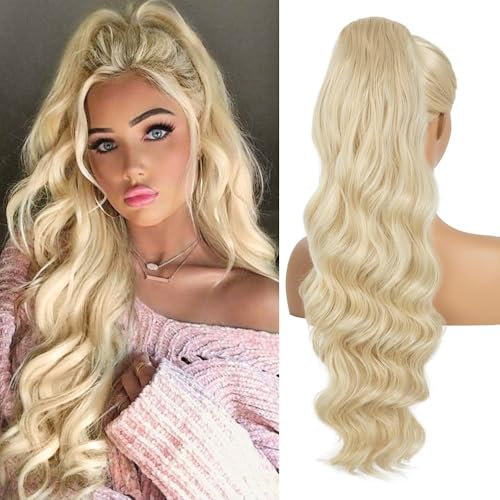 YEESHEDO Pferdeschwanz Haarteil Clip Extensions Zopf mit Kordelzug Lang Wellig Blond Haarverlängerunge Natürliche Perücke Afro Lockige Zöpfe Ponytail (613#)