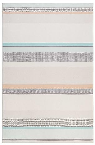Esprit Home, Moderner Kurzflor Teppich - Läufer für Wohnzimmer, Flur, Schlafzimmer, Ben (190 x 290 cm, beige pfirsich türkis)
