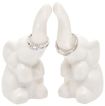 BARBIZON WAGON Elephant Ring Holder 2 Pack, White, Ceramic, Jewelry Storage