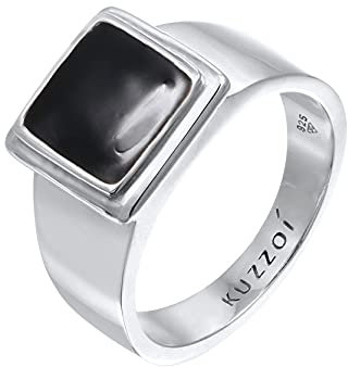 Kuzzoi Herrenring Siegelring, Bandring massiv (14 mm) breit in 925 Sterling Silber, Klassischer Silberring mit Emaille für den Mann, Ring für Männer, Ringgröße 60, 0607991521_60