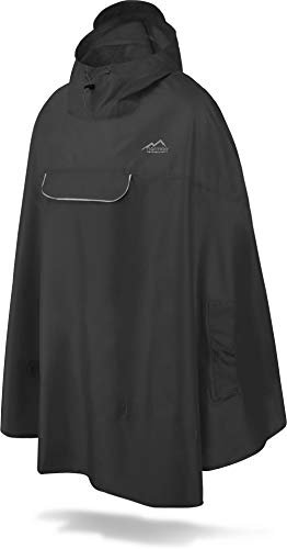 normani Unisex Regenponcho - Wind und Wasserdicht mit Bauchtasche, 3M Refelktoren und seitlichen Eingriffen Farbe Dunkel-Schwarz Größe XXL-3XL