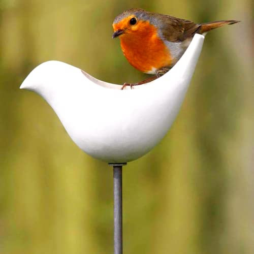 Ceramic Bird Feeder – Large Garden Wild Bird Seed Feeder for Peanuts Niger Seeds Sunflower Seeds Mealworms – Stand Included (15.5cm x 8.5cm x 11cm H)