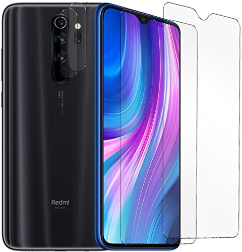 Verco Protector de pantalla para Xiaomi Redmi Note 8 Pro, [Juego de ahorro 4 en 1, 2 protectores de pantalla, 2 protectores de cámara] Protector de pantalla para Redmi Note 8 Pro