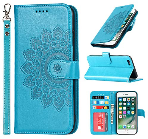 ELTEKER Handyhülle iPhone SE 2022/SE 2020, iPhone 8/iPhone 7 Hülle Klapphülle Lederhülle [3 Kartenfächer] [Magnet Verschluss] Schutzhülle für iPhone 7/8/SE 2020/SE 2022, Blau