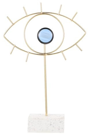 BESPORTBLE Metall Augen Dekoobjekte Blaue Auge: Eisen Goldene Auge Dekoration mit Sockel Desktop Mittelstücke Ornament Simulation Metall Auge Skulptur Kunst Statue Wohnzimmer Deko