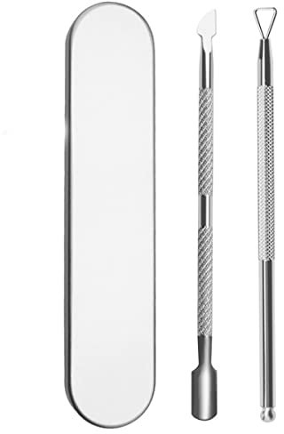 Bessy shop Nagelhaut Pusher Remover Kit,2 PCS Edelstahl-Nagelhautschieber-Entferner-Werkzeug, Edelstahl Dreieck Nagelhautschäler und Doppelt Beendet Nagelhautschieber für Maniküre, Pediküre