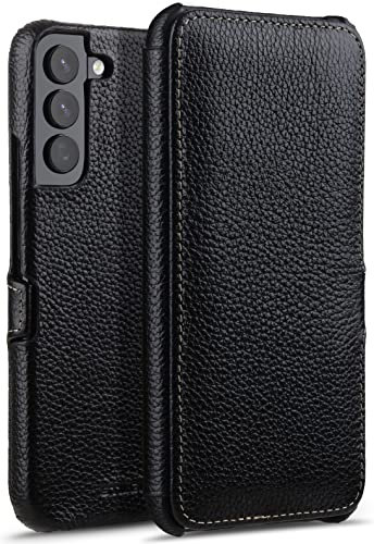 STILGUT Book Case kompatibel mit Samsung Galaxy S22 Hülle aus Leder mit Clip-Verschluss, Lederhülle, Klapphülle, Handyhülle - Schwarz