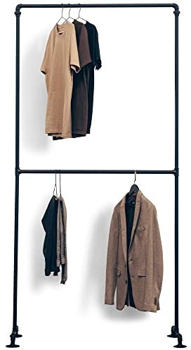 RSR Hangers Kleiderschrank Garderobe Kleiderstange Kleiderständer Industrial Design Höhe 210 cm x Breite 105 cm freistehend Schwarz Garderobenstange Ankleidezimmer begehbarer Kleiderschrank
