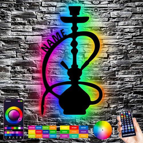 LEON FOLIEN Shisha RGB,Wasserpfeife personalisiert mit Wunsch Namen Lasergravur Schischa Schlummerlicht Nachtlicht für Schlafzimmer Wohnzimmer Geschenk - Wandbeleuchtung