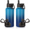Volhoply 1 Litre Water Bottles Bulk 2 Pack with Straw & Spout Lid,Insulated Sports Water Bottle,Double Wall Vacuum Stainless Steel Tumbler,Leak Proof Wide Mouth Metal Flask for Travel(Green Blue,2)
